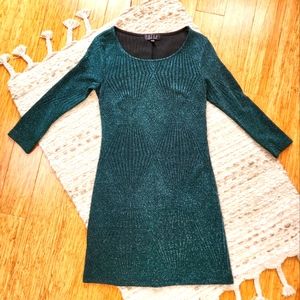 Trixxi Dark Green Lurex Metallic Shift Dress